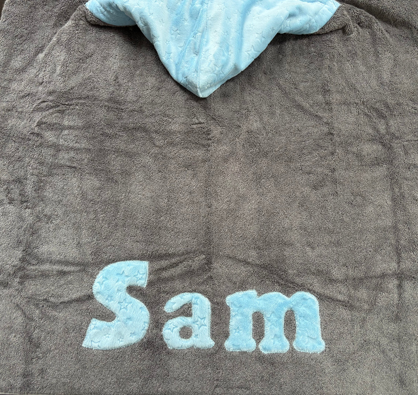 Hooded Towel Light Blue Embossed Stars Minky (Boy)