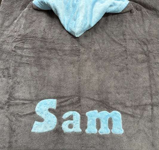 Hooded Towel Light Blue Embossed Stars Minky (Boy)