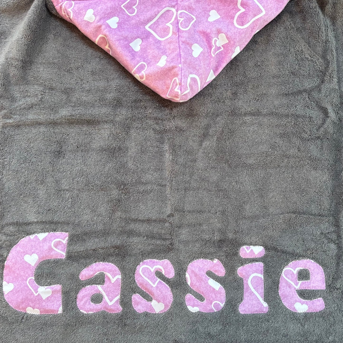 Hooded Towel Lavender Hearts Minky (Girl)