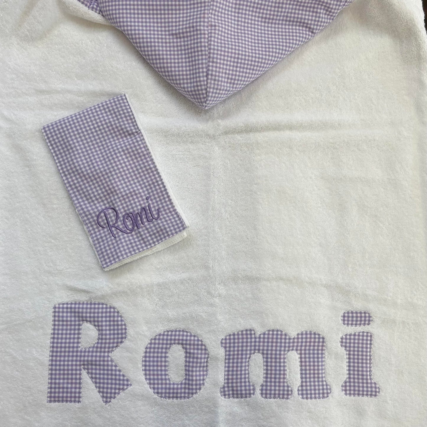 Hooded Towel Lavender Gingham (Girl)