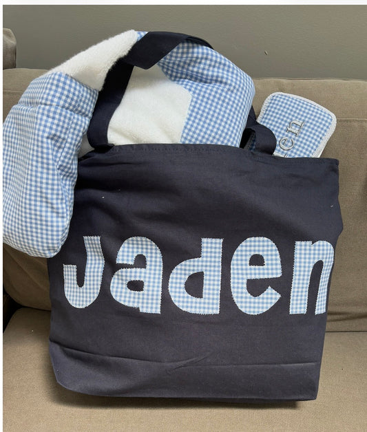 Tote Bag- Light Blue Gingham(Boy)